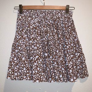 BROWN AND BABY BLUE FLORAL SKIRT
